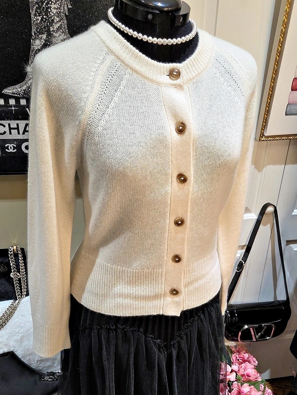 Nwt L Caroline Constas Cashmere Cardigan in Cream
